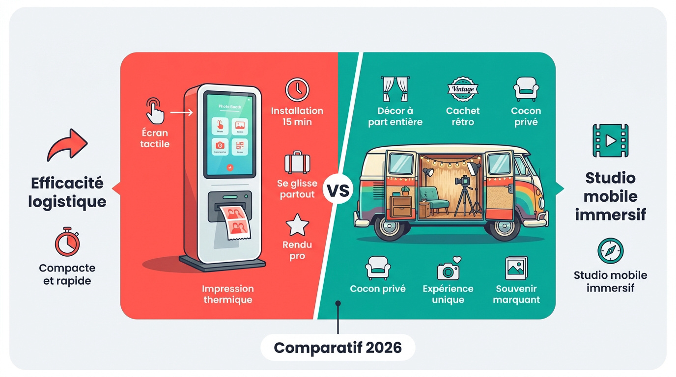Borne photo compacte vs van photobooth vintage