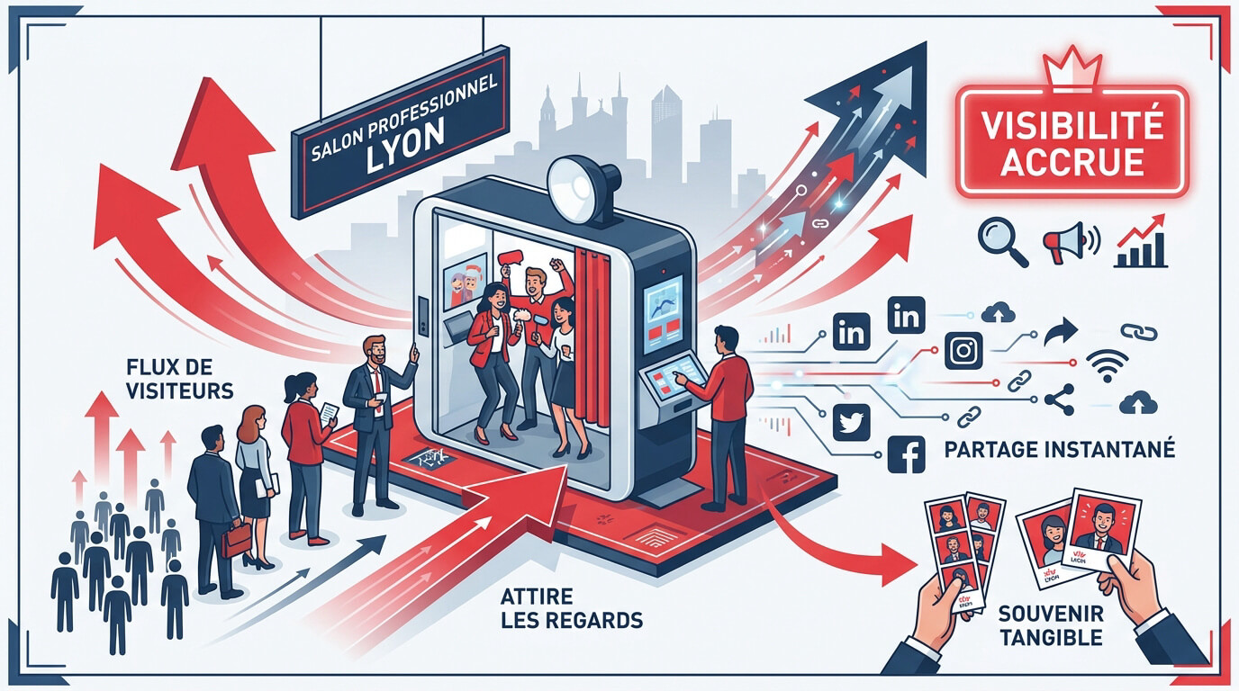 Borne photobooth interactive sur un stand professionnel à Lyon Eurexpo