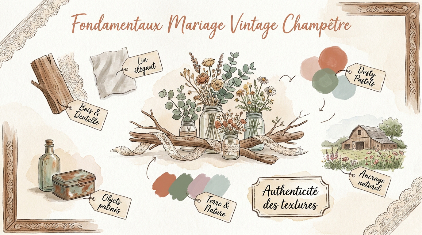 Éléments visuels du mariage vintage champêtre