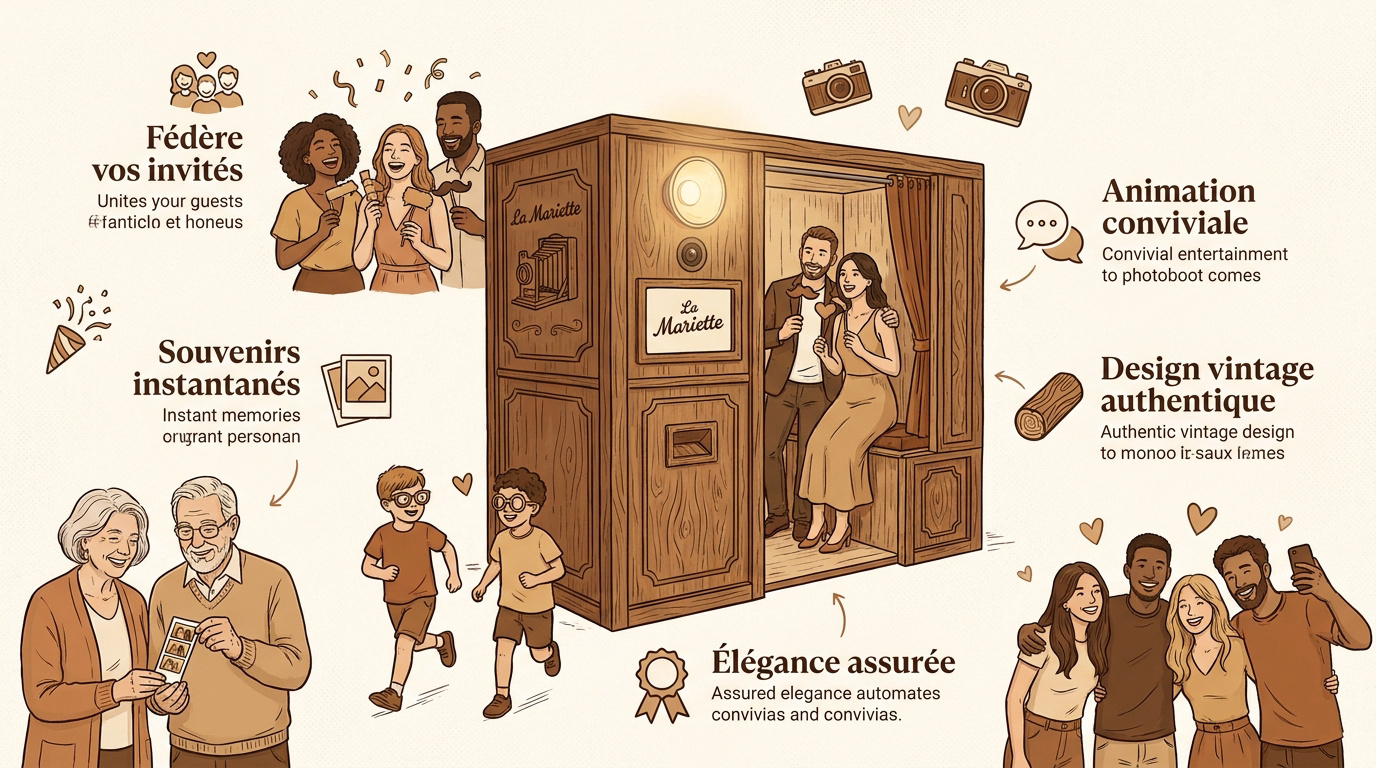 Photobooth artisanal en bois Mariette pour événements en Drôme