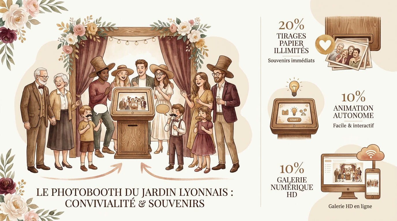 Animation photobooth vintage lors d'un brunch de mariage convivial à Lyon