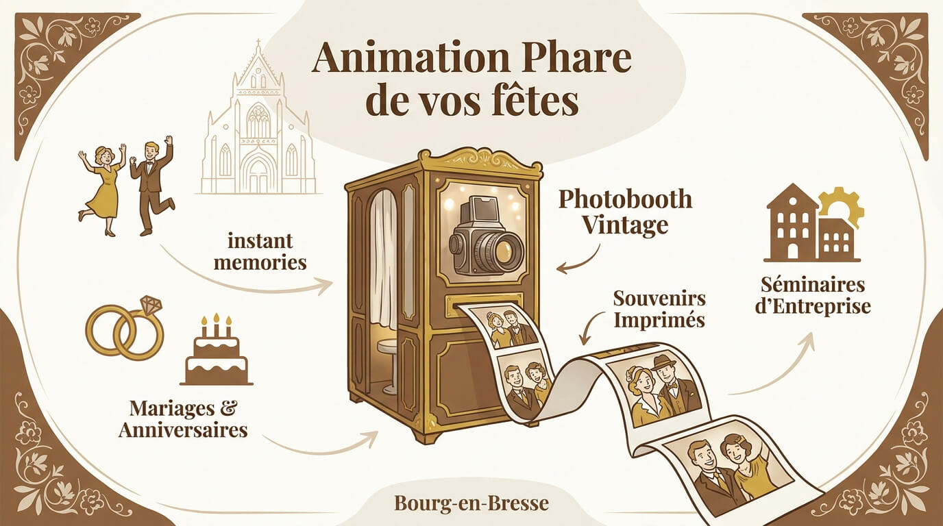 Animation photobooth vintage lors d'un événement festif à Bourg-en-Bresse