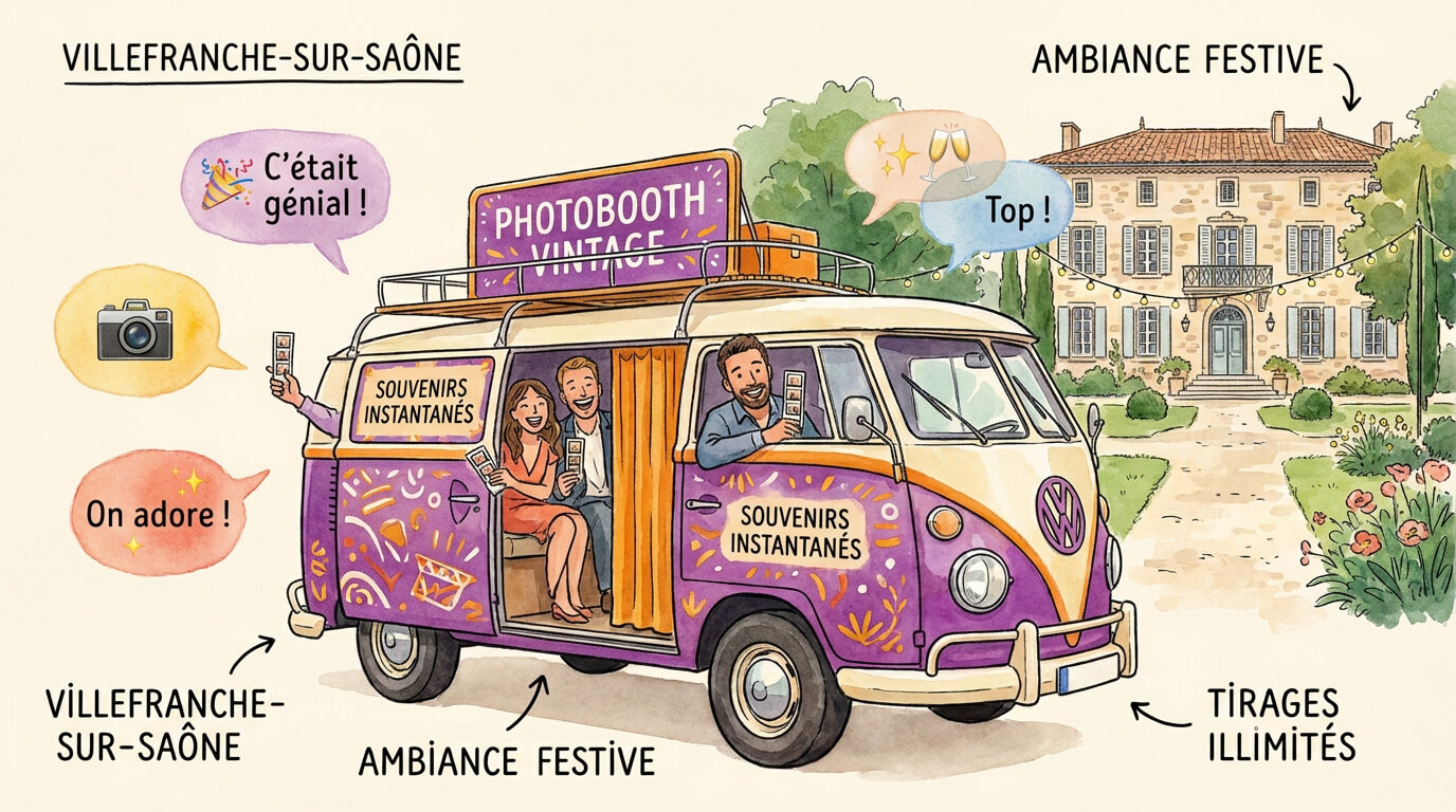 Photobooth vintage installé dans un van pour un événement à Villefranche-sur-Saône