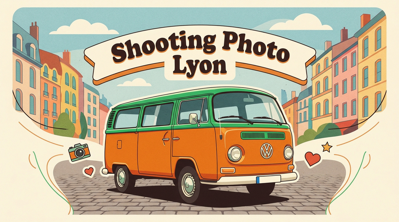 Van Volkswagen T2 vintage stationné à Lyon pour une séance de shooting photo professionnel